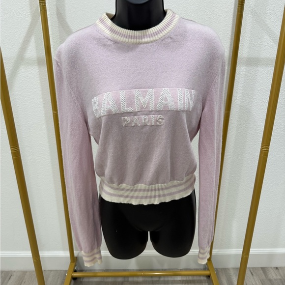 Balmain Tops - Balmain Lavender Logo Knit Sweater